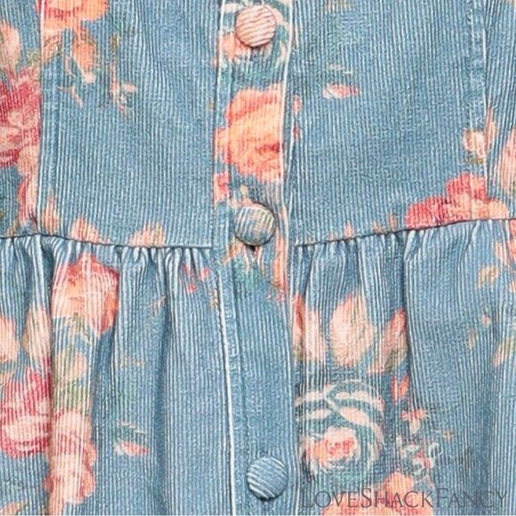 LOVESHACKFANCY **NWT** Beyers Corduroy Mini Dress in Faded Denim Floral - Picture 11 of 16